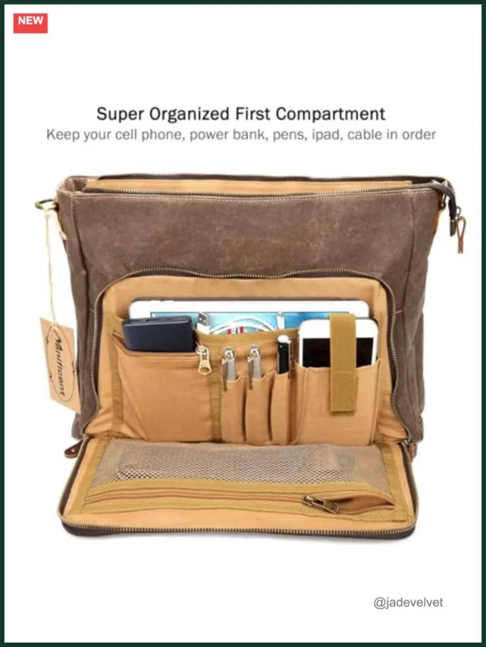 Genuine Leather Laptop Messenger Bag for Men 15.6 Inch Waterproof Waxed Canvas